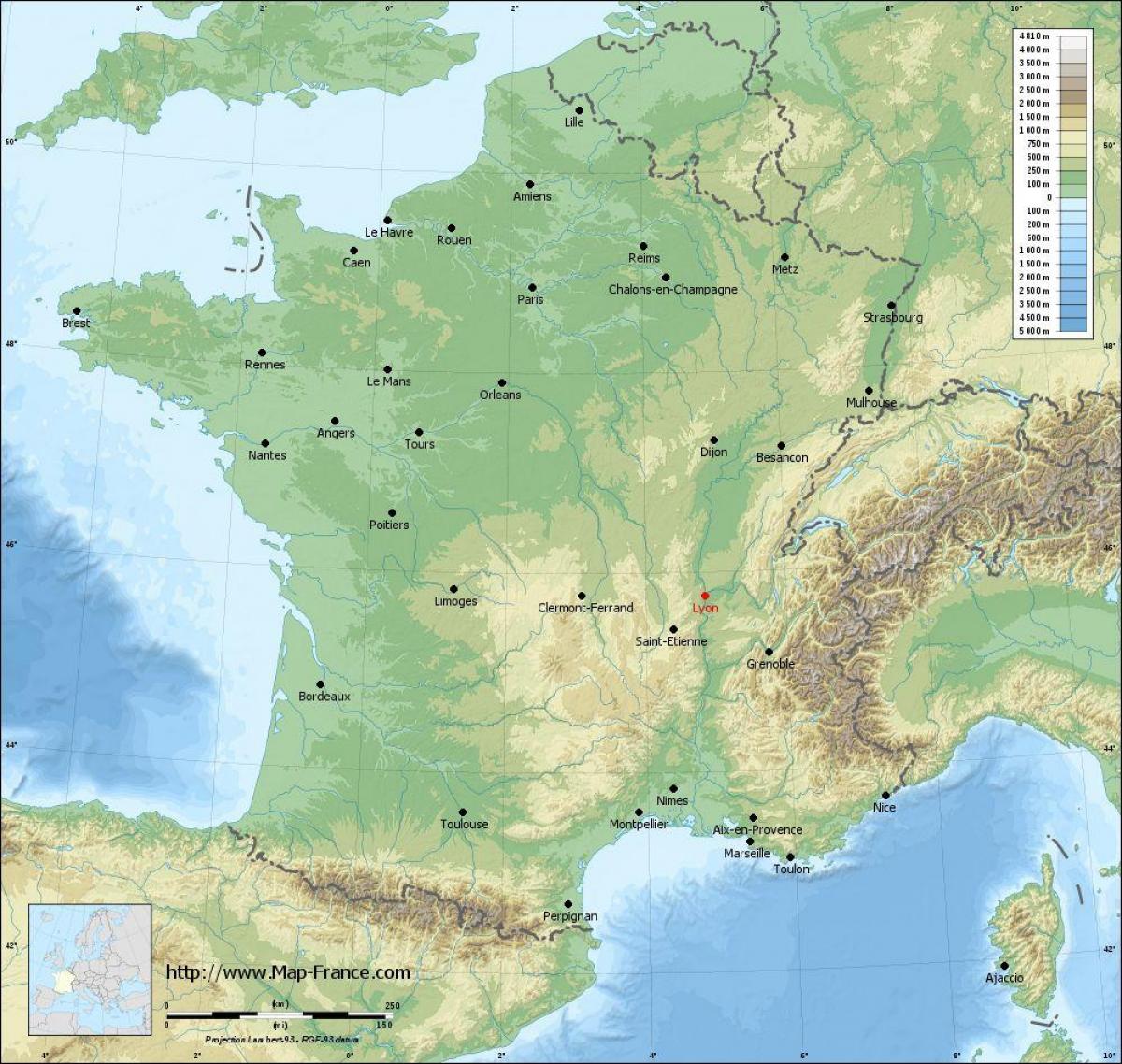 zemljevid Lyon geografski