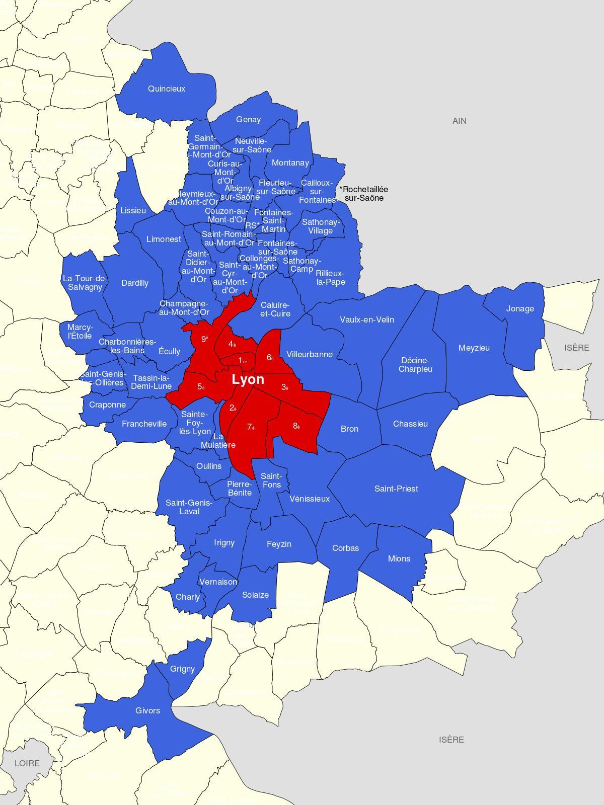 zemljevid Lyon območje