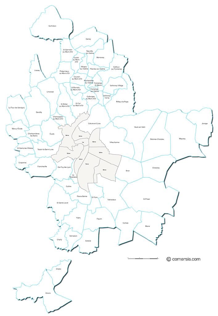 zemljevid francijo, Lyon regiji
