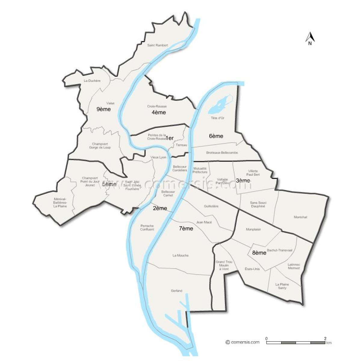 zemljevid Lyon okrožju