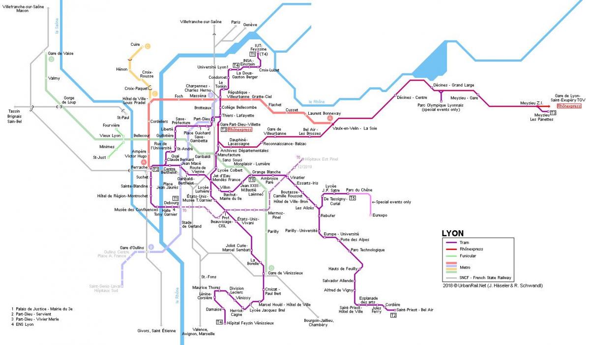 Lyon železniškega zemljevid