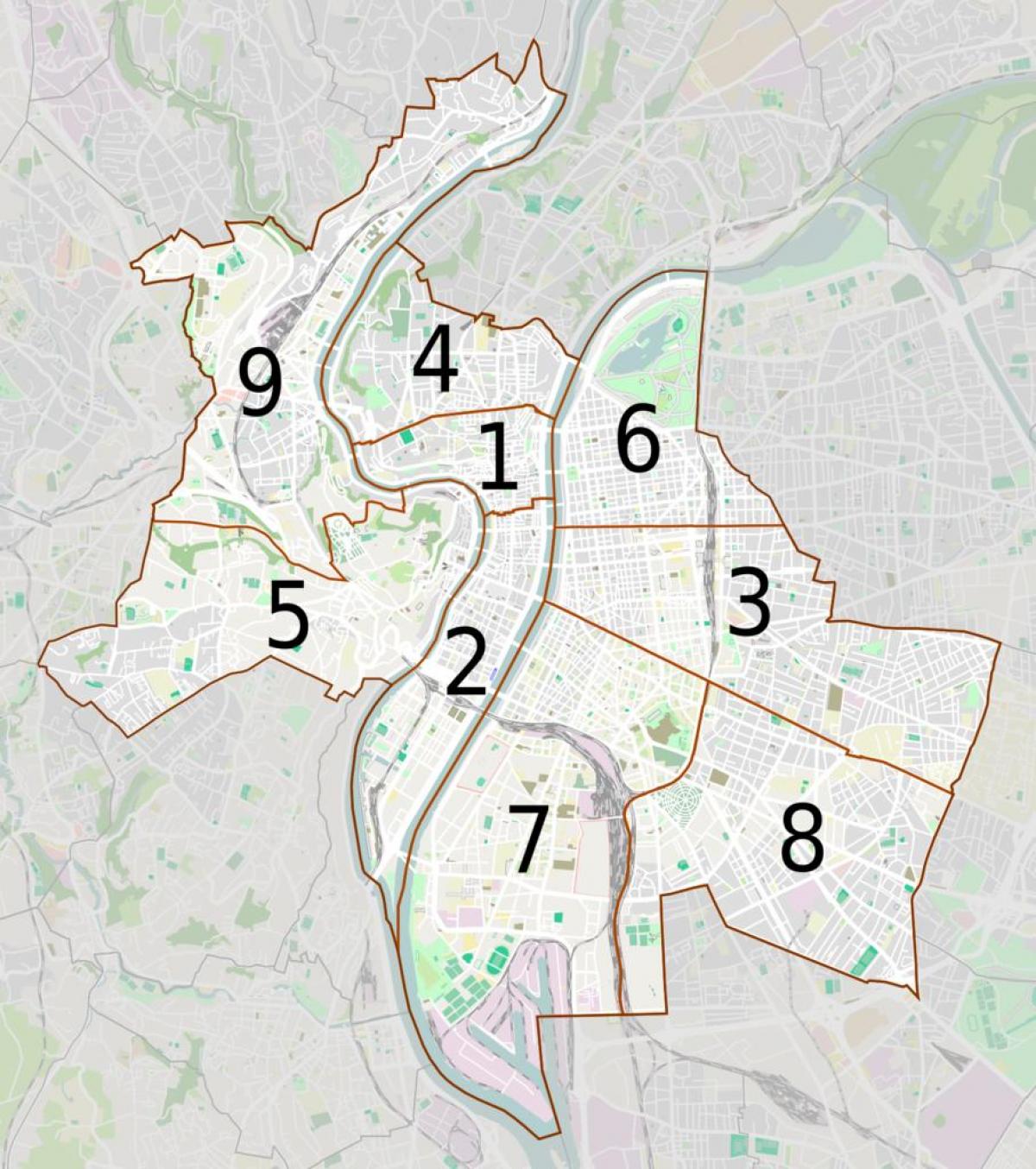 zemljevid Lyon arrondissements